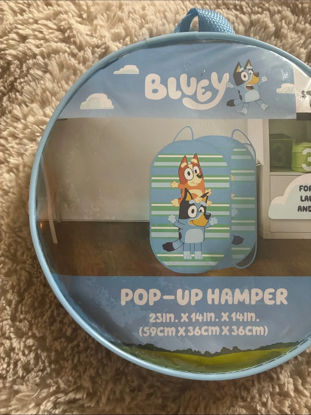 Bluey Pop-Up Hamper - Blue Striped Kids Laundry Storage